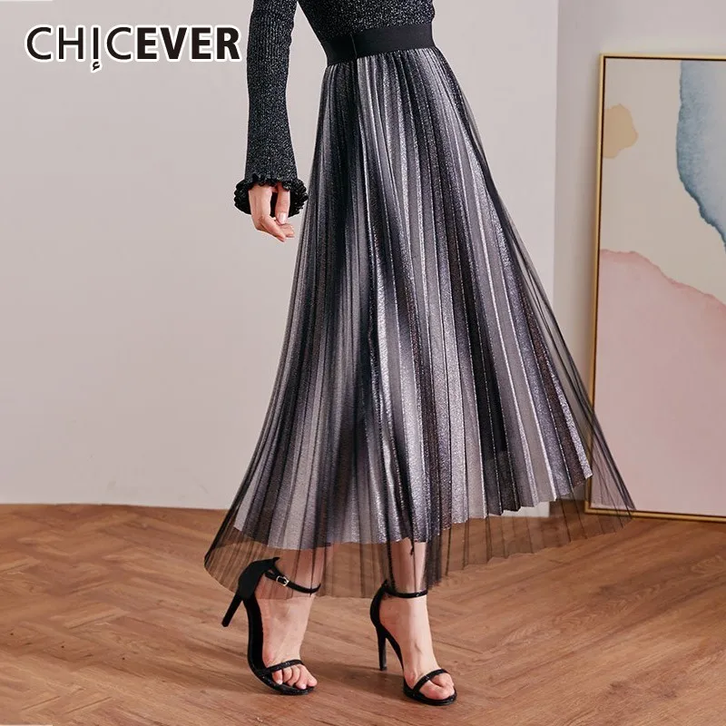 Летняя облегающая сетчатая юбка CHICEVER для женщин плиссированная до середины икры