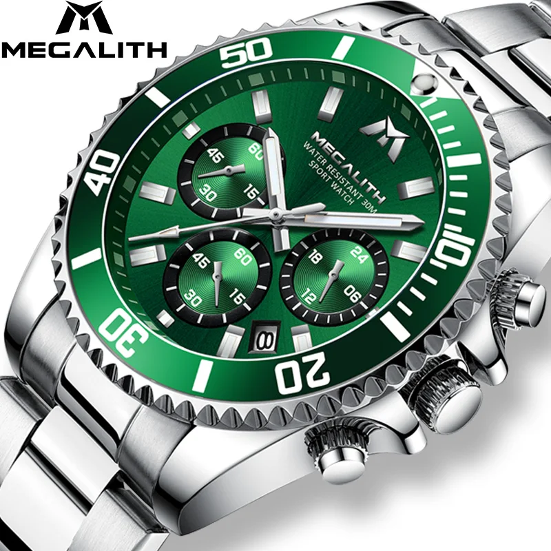 

MEGALITH Fashion Luxury Top Brand Watch Men Waterproof Date Quartz Watches Sports Stainless Steel Wristwatch Male Clock