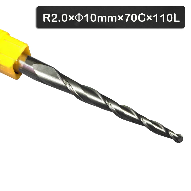 

R2*D10*70*110 HRC55 2F Long Taper Ball Nose Endmill CNC Bit Milling Cutter Tool