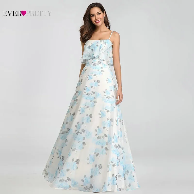 Длинные платья подружек невесты Ever Pretty v образным вырезом Печатный шифон
