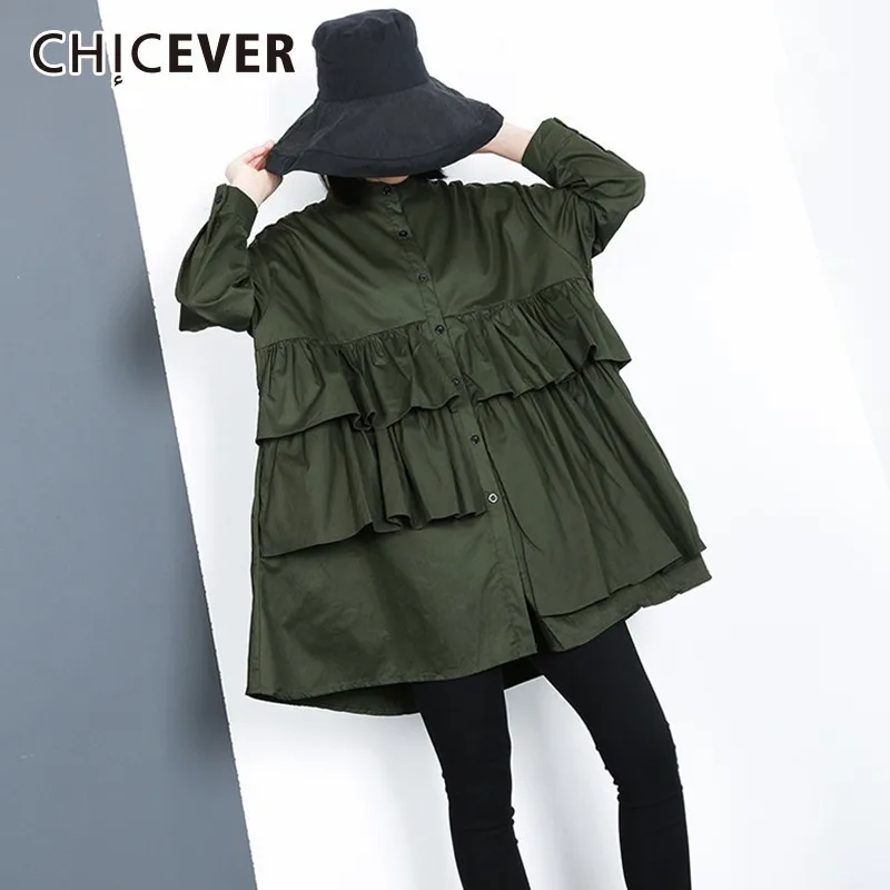 CHICEVER Осень Женские топы и блузки рубашка Стенд воротник с длинным рукавом