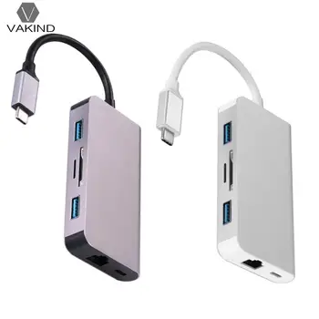 

6 in 1 Type C Hub Type-C to 2xUSB3.0 RJ45 SD TF Card PD Charging Laptop Adapter for Smsung Notebook