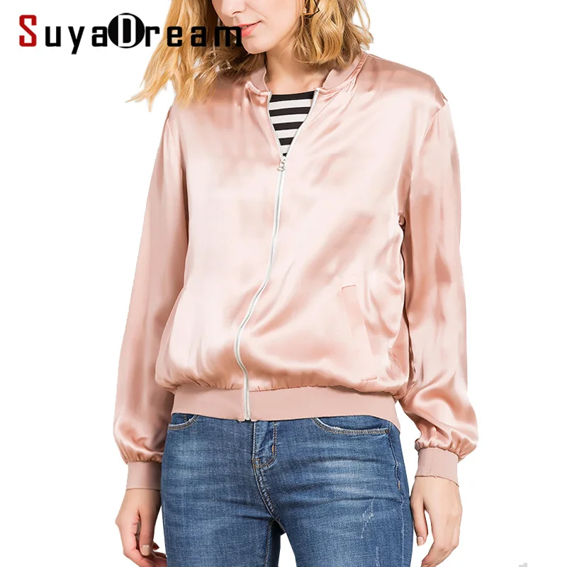 Women Silk Jacket 19mm 100% REAL SILK SATIN Casual Zipper...