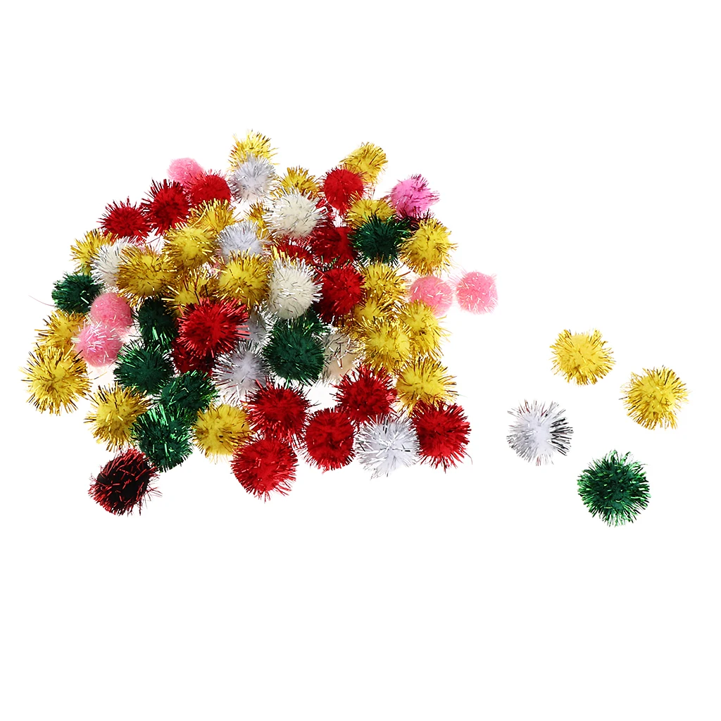 

70pcs 25mm Glitter POM POM BALLS Sparkly Balls Puff Kitten Cat Toy Kids Handcrafts Accessory