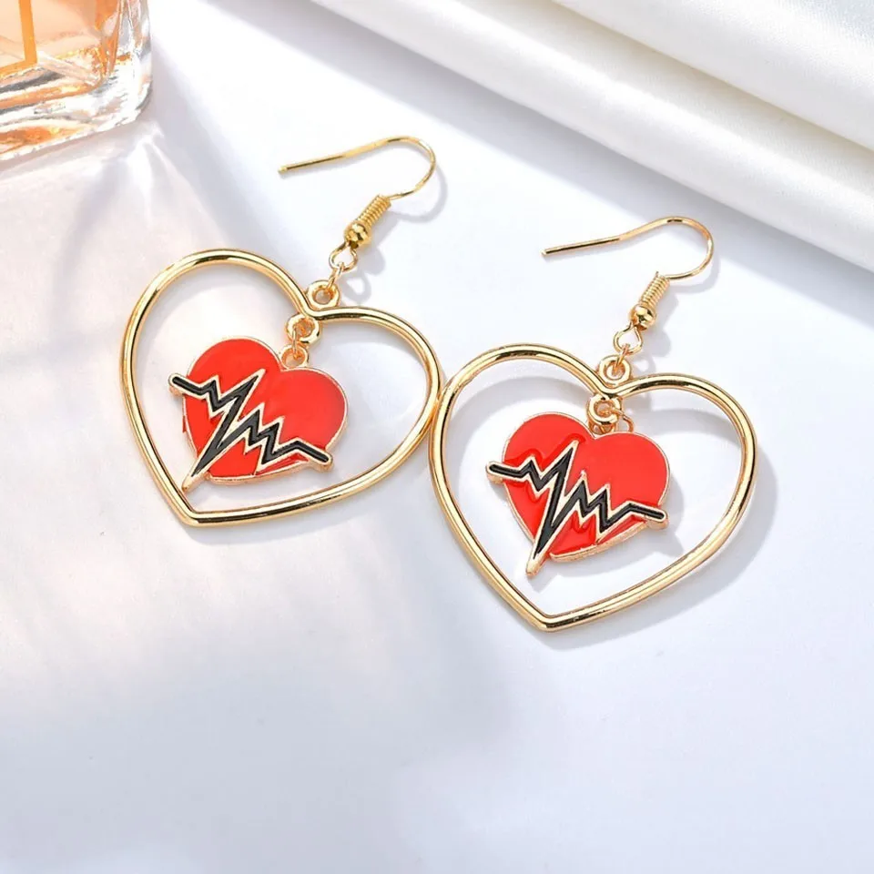 

Women Double Layer Red Heart Drop Earrings ETC Cute And Romantic Earrings Handmade Individuality Korean Wedding Jewelry Earings