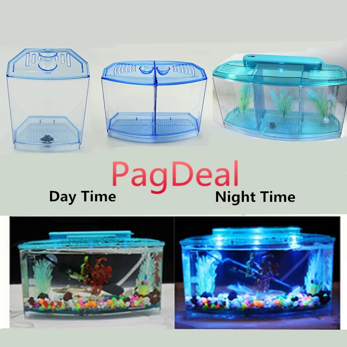 

Aquarium Acrylic Three Splits Betta Isolation Hatch Breed Box Fish Tank Triple Bow Case LED Light turtle house Reptile cage