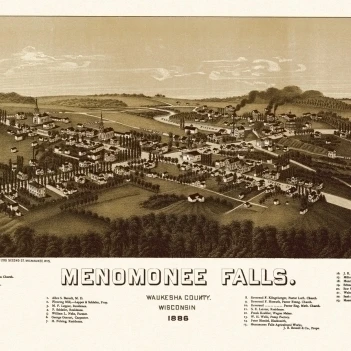 Старая карта Висконсина Menomonee Falls 1886 Waukesha County постер печать (18x24)|Таблички и знаки| |