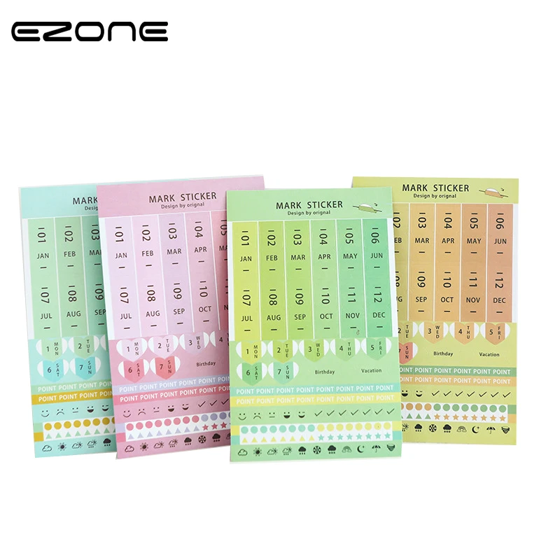 

EZONE 8PCS/Set Cute Candy Color Mark Stickers Monthly Weekly Planner Schedule Book Agenda DIY Scrapbooking 2PCS Each Color