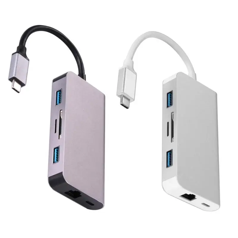 New 6 in 1 Type C USB 3.0 Hubs Type C to 2xUSB3.0 RJ45 SD TF Card PD