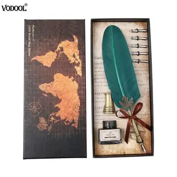 

Retro Feather Dip Pen Writing Ink Set Fountain Pens Alloy Pen Insert Gifts