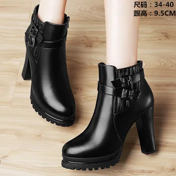 

Women high platform heel boots Martens Tide Cowhide Ankle Boots Ankle shoes Chunky Heel Platform High-Heel lady Shoes And Boots