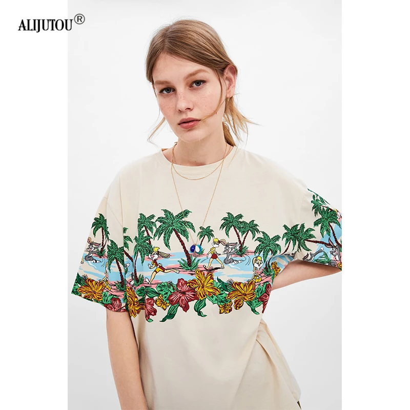 zaraing crossover Bugs Bunny Women Lovely Cartoon O-Neck Casual Short Sleeve T-Shirt 2019 Summer Femme Vogue Print Sexy T Shirts