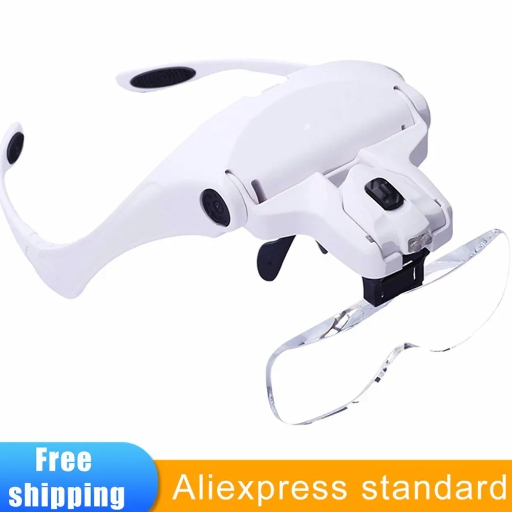 Glasses Magnifier Glass, Loupe Eyewear Magnifier With Led Lights Lamp 5 Lens Headband Led Magnifying Glass For Reading Repair
