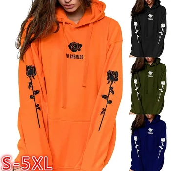 

Oversized Women Hoodies Rose Pattern Sweatshirt Unisex Tumblr Hispter Pullover Autumn Outwear Fashion Plus Size