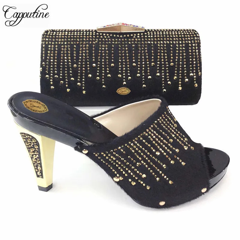 

Capputine New Arrival Italian Woman Slipper Shoes And Bag Set African Summer Stone Pumps 12CM Shoes And Bag Set For Party