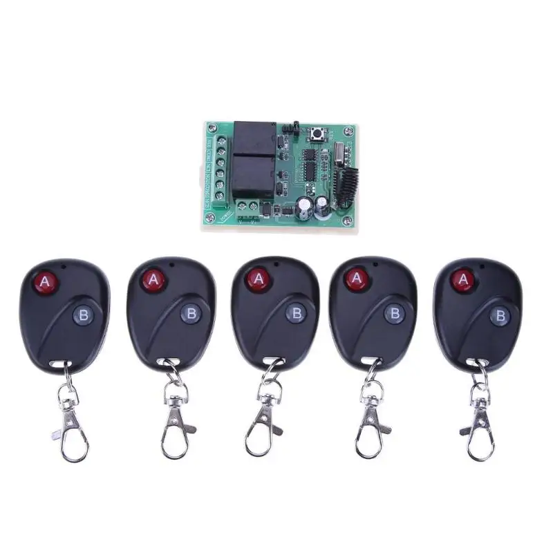 

433Mhz Universal Wireless Remote Switch DC12V/24V 2CH Relay Receiver Module and 5pcs RF 433 Mhz Controls Switch