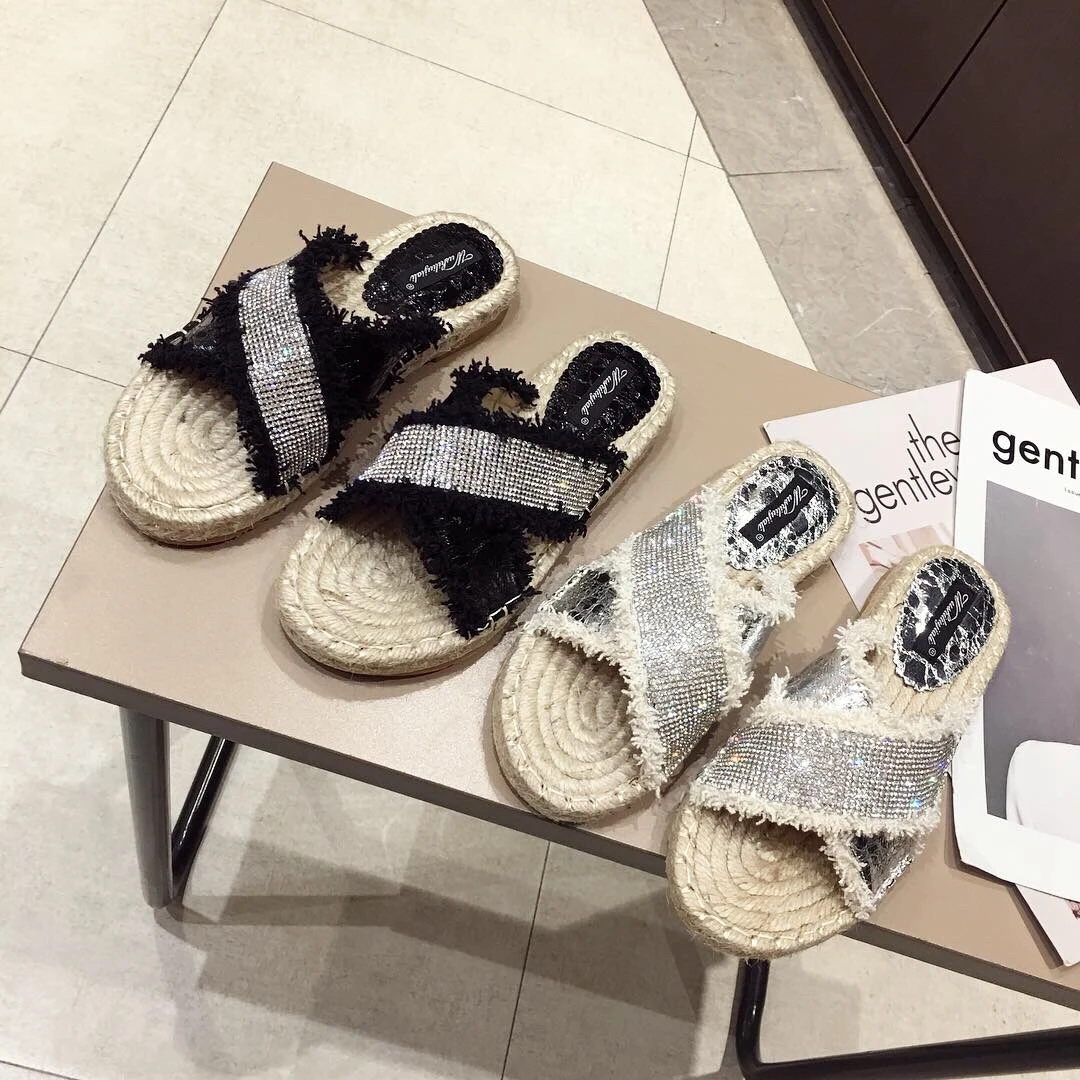

Cross Band Woman Flip Flops Beach Shoes Slides Espadrilles Slip on Slippers Summer