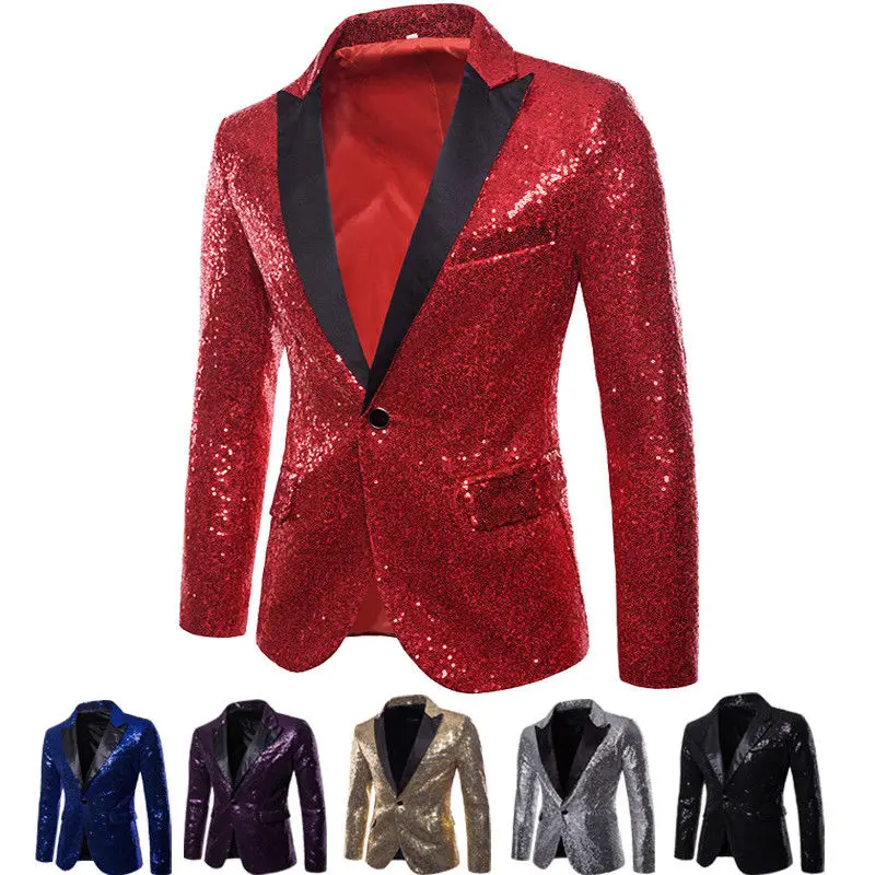 Men 2018 Blazer Sequin Stage Performer Formal Host Suit Bridegroom ...