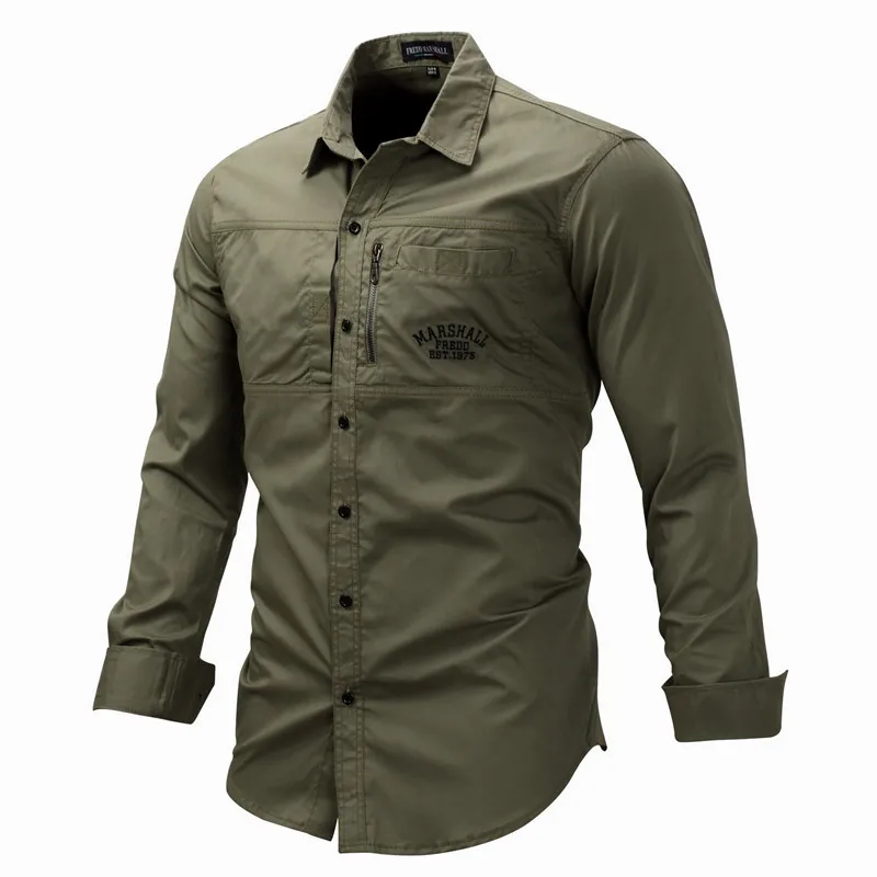 2019 New Men's Overshirt Cotton Men Slim Fit Shirt Long Sleeve Button-down Spring EU Size Navy Blue Man Clothes 
