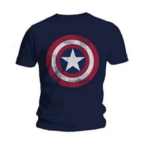 MARVEL CAPTAIN AMERICA T-shirt Distressed Shield Logo Tee Adult Men Navy New