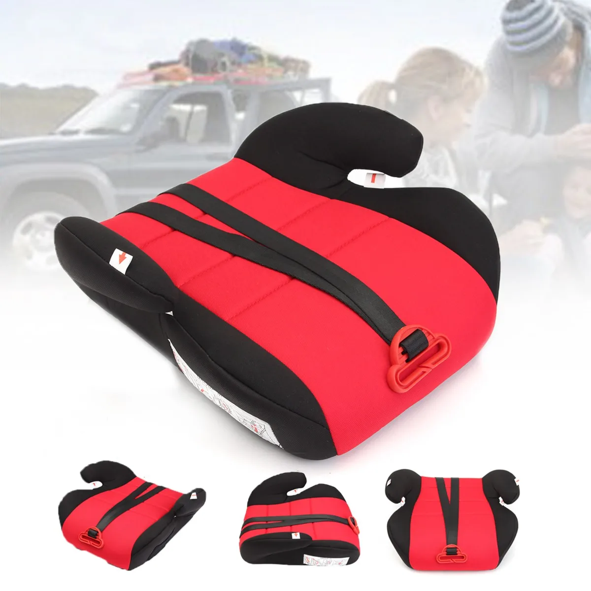 

Car Booster Seat Chair Heightening Pad With Safety Belt For Baby Kids Children Red Black Polyester+HDPE+Cloth+Plastic 33x36x17cm