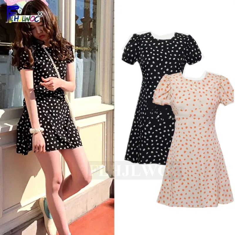 Online Minivestidos bonitos para mujer, vestido túnica de gasa de lunares negros, estilo Preppy, diseño de estilo japonés