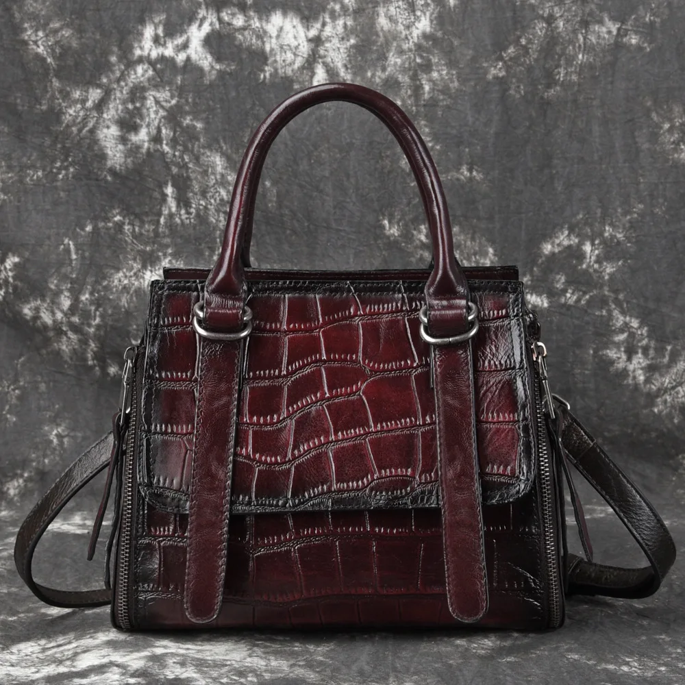 Echt Leer Vrouwen Tote Bag Handtas Winkelen Purse Top Kwaliteit Olie Wax Koeienhuid Krokodil Patroon Vrouwelijke Top Handvat Tassen Echt Leer Vrouwen Tote Bag Handtas Winkelen Purse Top Kwaliteit Olie Wax Koeienhuid Krokodil Patroon Vrouwelijke Top Handvat Tassen