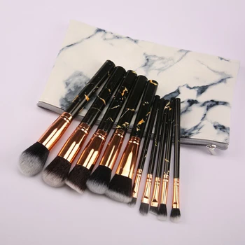 

10pcs/set Marble Makeup Brushes Set Black Handle Professional Soft Eyeshadow Cosmetics Brush Set Marble Makeup Brush Kit