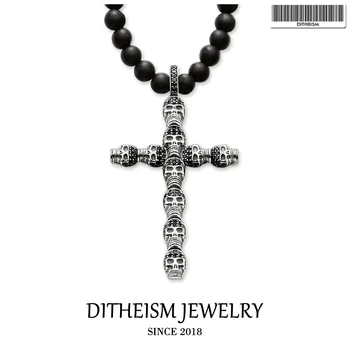 

Strand Necklace Skull Cross Obsidian Beads, 2018 New Fashion 925 Sterling Silver Jewelry Punk Gift For Men Women Boy Girls