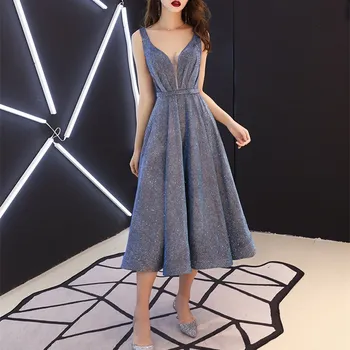 

2019 New Deep V-Neck Sleeveless Party Dress Women Summer Vintage Empire A-Line Mid Dress Spring Sexy Straps Dresses