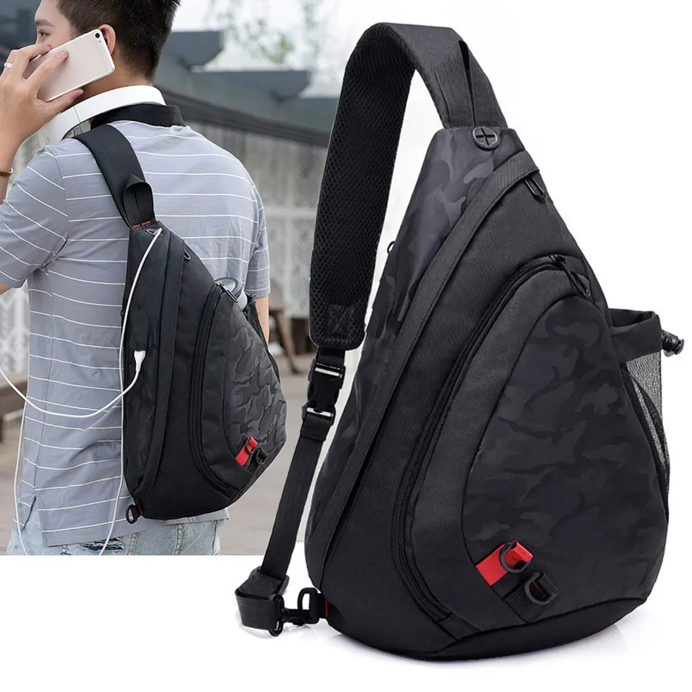 

Earphone Hole Small Multi-functional Crossbody Camouflage Waterproof Chest Bag Zipper One Shoulder Sling Travel Men Rucksack