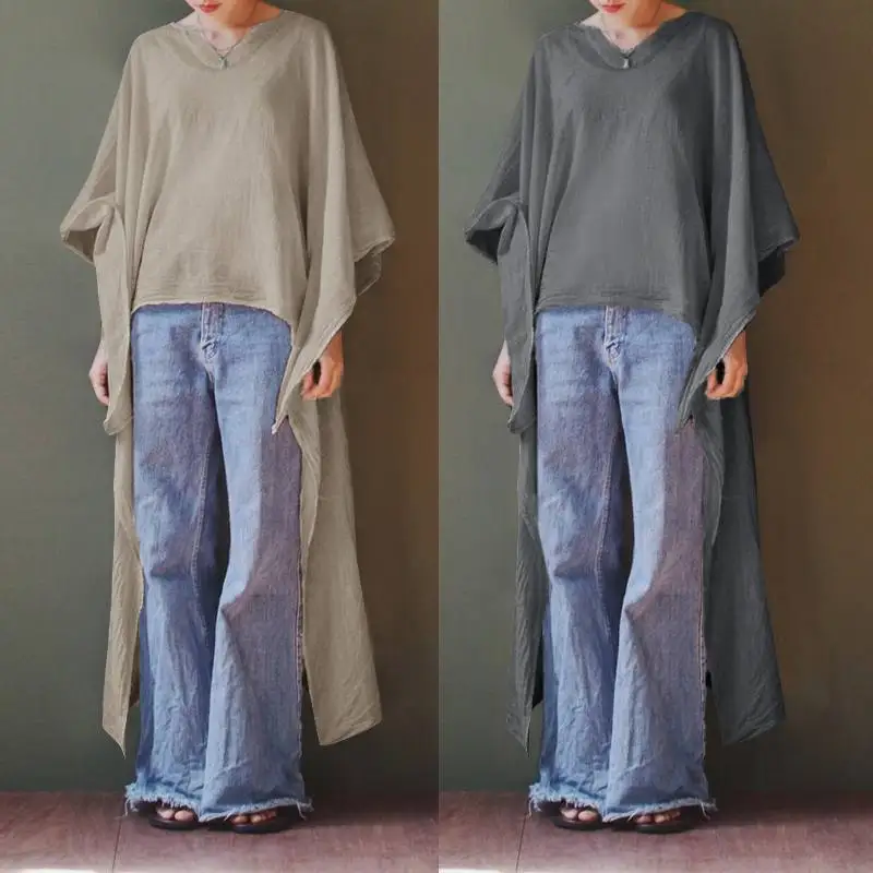 

Celmia 2019 Summer Women Long Shirts Casual Batwing Sleeve Linen Blouse Irregular Hem Tunic Tops Loose Blusa Femininas Plus Size