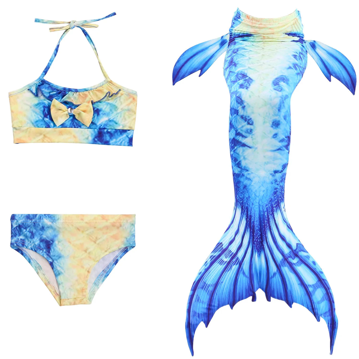 3 Pcs Kids Children Mermaid Tail Swimming Costume Bikini Set Swim Dress Cosplay No Monofin Swimwear For Girls Anime Cos