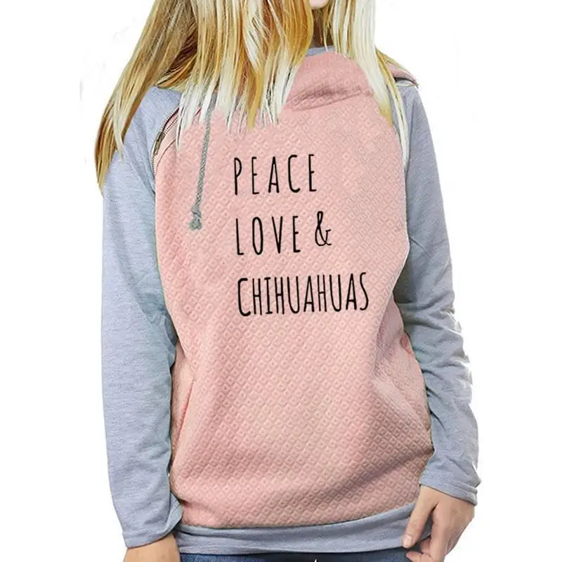 2018 Новая мода PEACE LOVE CHIHUAHUAS печать Kawaii Толстовка Femmes женское худи свободный хлопок