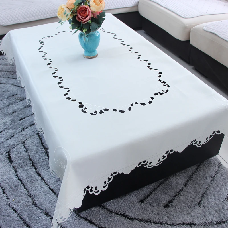 

Hot 85*85cm New Satin Embroidery Hollow-out Christmas Rectangular Tablecloth Home Kitchen Wedding Party Table Cover Ornaments