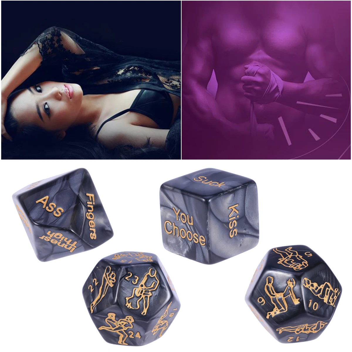 4Pcs Sex Dices Erotic Gambling Sex Position Upscale Funny Black Dice Couple Games Sex Accessories for Couples Lovers Game Dices