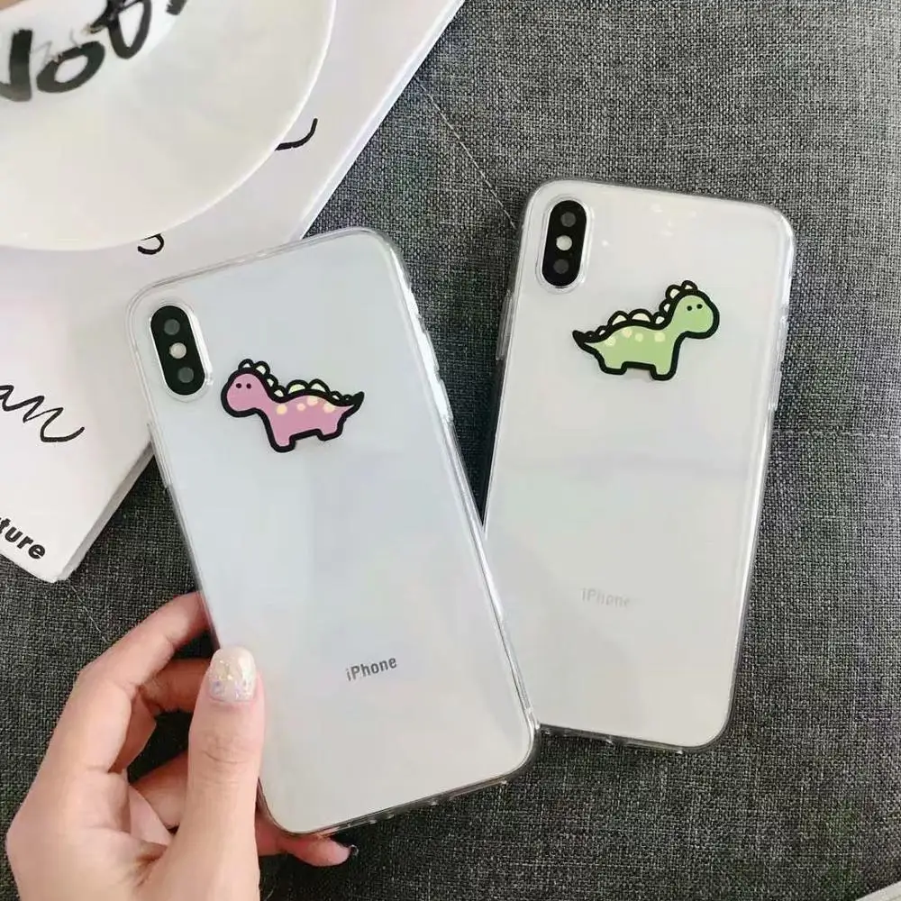 

XR Simple Dinosaur Dino Clear Phone Case TPU Soft Skinny Cover For iPhoneXsmax iP8 6s 7plus Body Shell Protection