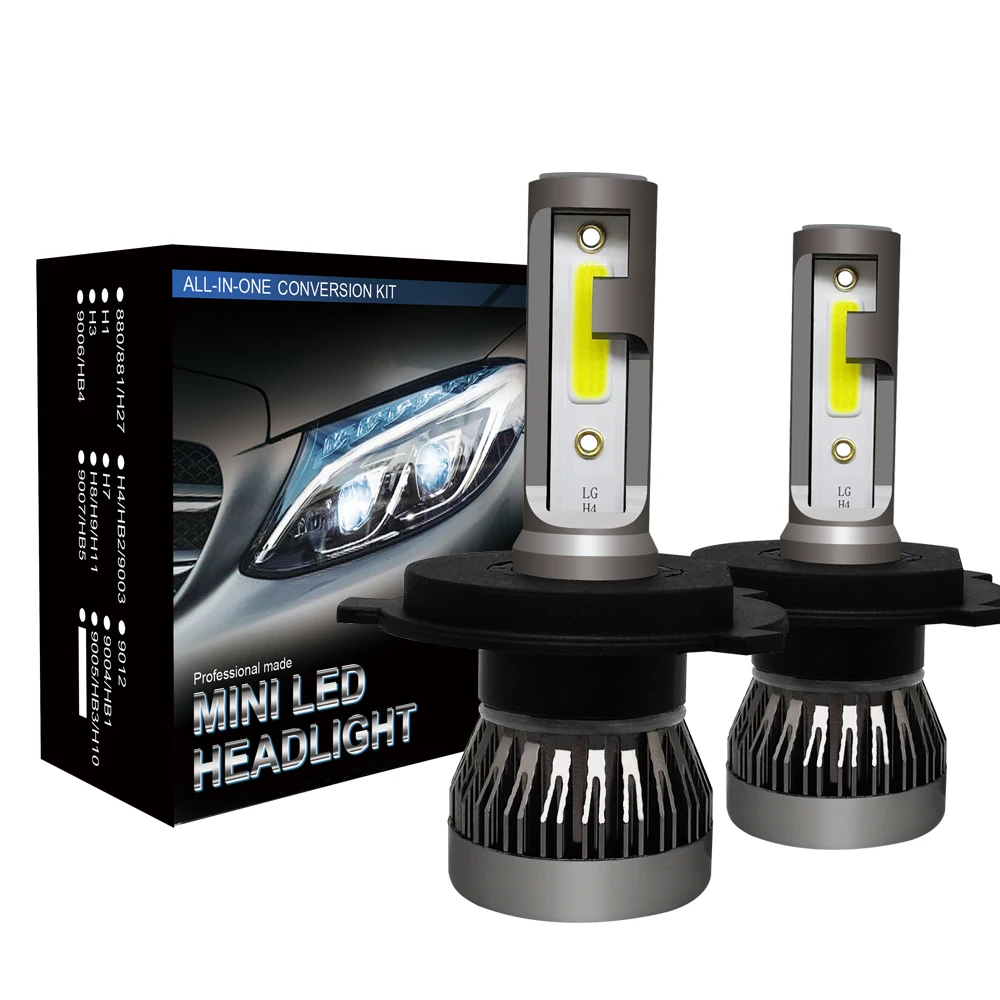 

2Pcs Car LED Headlight Bulbs Conversion Kit Mini LED Driving Lamp H11 H4 9005 9006 COB 6000K Cold White LED Headlight IP68