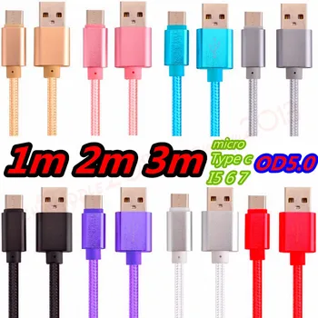 

100pcs OD 5.0 Thicke Quick Charging Type c Micro Usb Cable 1m 2m 3m r braided nylon alloy cable for samsung s6 s7 edge s8 s9 htc