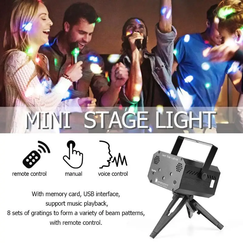 

Mini Projector Laser Sound Activated Stage Light DJ Disco KTV Party Club Lamp with Remote Control EU/US Plug