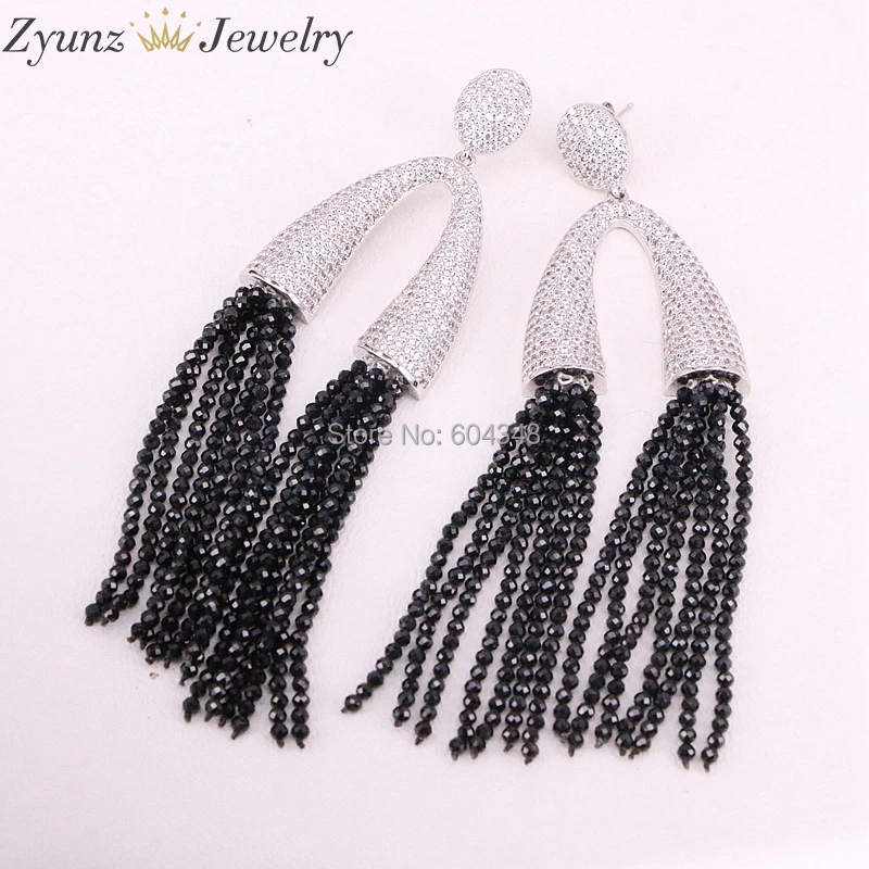 

3Pairs ZYZ320-6136 Trendy CZ Crystal Drop Earrings Tassel Earrings for Women Long Earrings