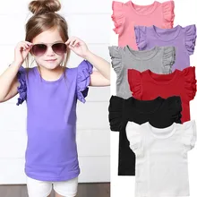 Новинка года; Летняя Детская Хлопковая футболка с короткими рукавами и оборками для маленьких девочек; топы ярких цветов; детская футболка для девочек; одежда; От 0 до 6 лет