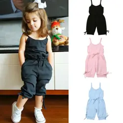 2019 Children Summer Clothing 1-6Y Toddler Baby Girl Solid Romper Bib Pants Sleeveless Romper Overalls Outfits Cropped Jumpsuits