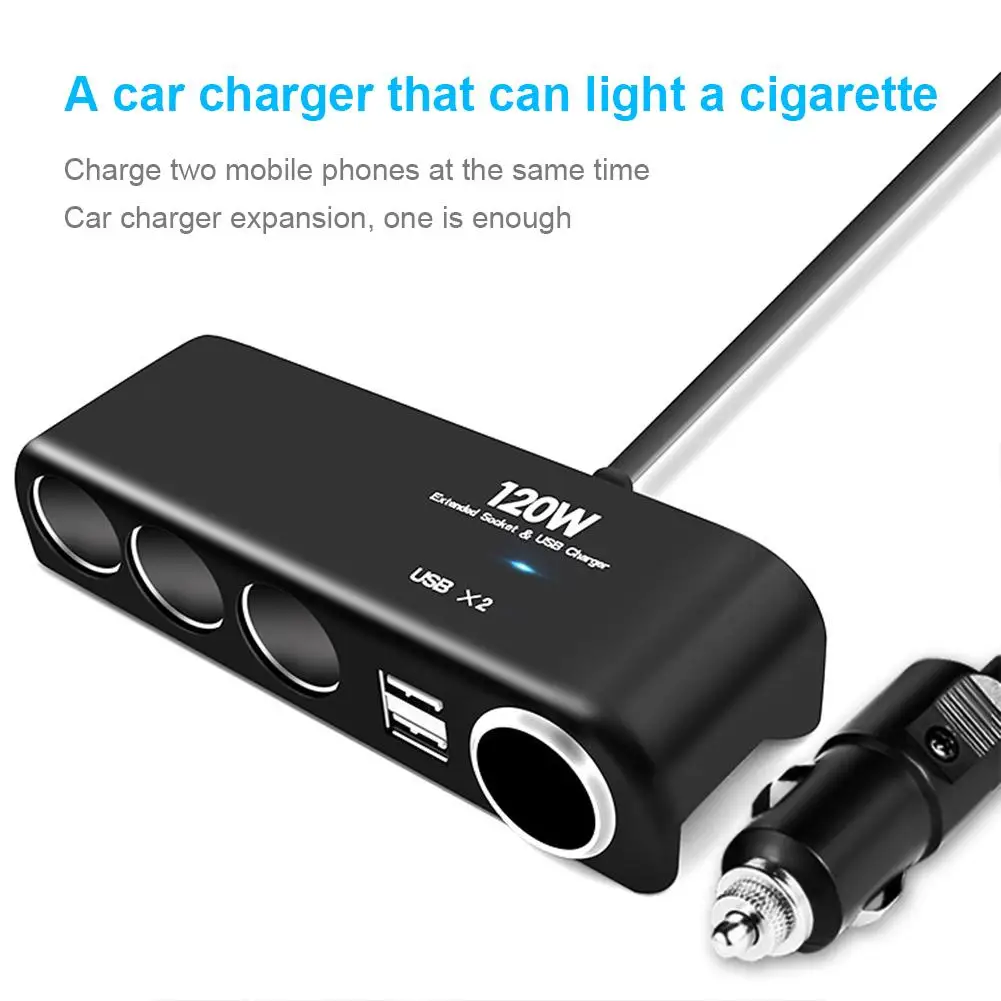 Car Charger One For Four Car Power Supply Dual USB Car Charger Cigarette Lighter Power Distributor Adapter Car Battery Charger
