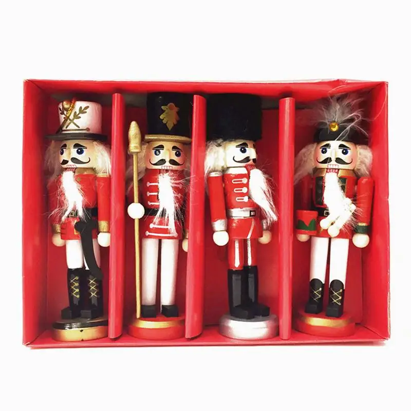 

4PCS/Set 12CM Soldier Shape Nutcracker Puppet Christmas Birthday Gift Kit Xmas Tree Pendant Home Decor Purely Manual Ornament J2