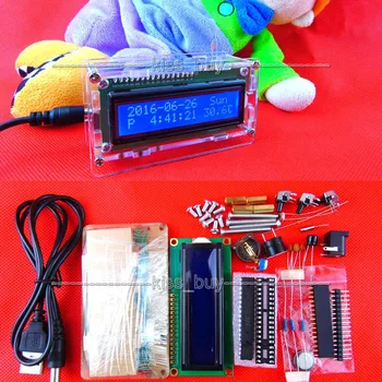 

LCD electronic clock microcontroller digital watch time Alarm clock thermometer + shell case Production Suite microcontroller 51