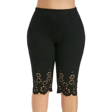 ROSEGAL размера плюс лазерная резка эластичный Высокая Талия Леггинсы однотонные обтягивающие леггинсы с перфорацией в виде цветов, с круглым вырезом длиной до колена Короткие плотные леггинсы для девочек