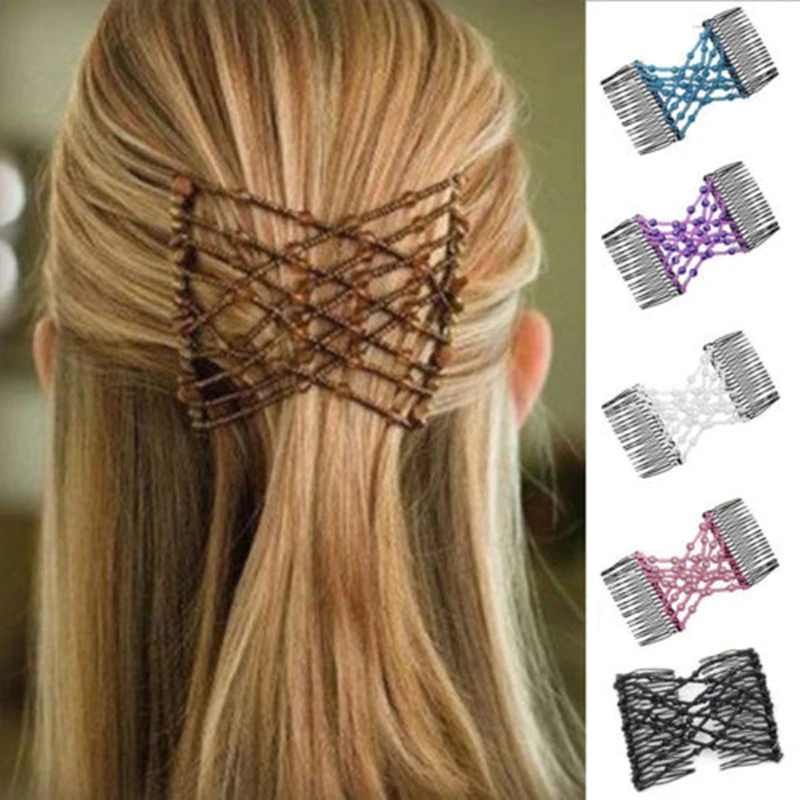 

Magic Hair Comb Slide Elastic Double Beads Easy Stretchy Hair Clips Pins Combs