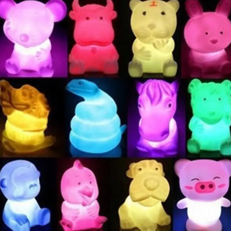 

Romantic novelty Chinese Style lovely 12 zodiac animal shaped Long-lasting LED 7 color changing Night light luminaria home decor