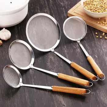 

Wooden Handheld Stainless Steel Mesh Oil Strainer Filter Flour Sieve Colander Cooking Spoon Kitchen Cookware Colanders Strainers